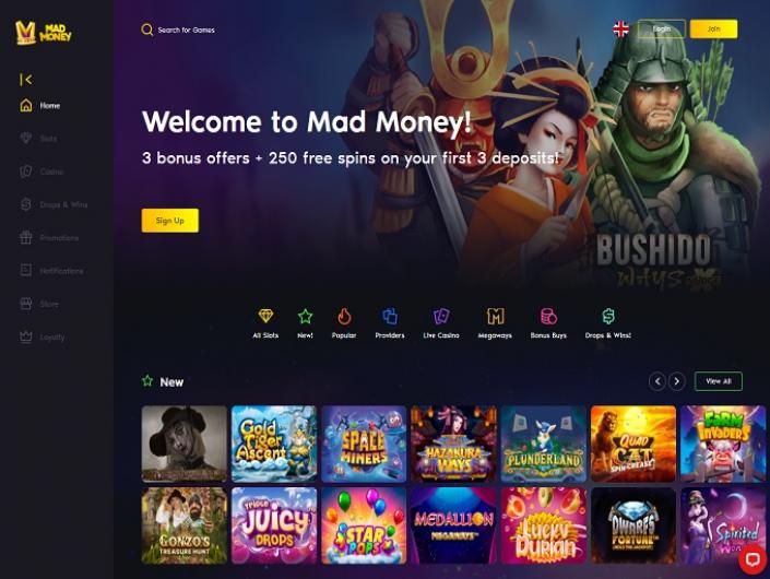 Mad Money online casino site interface